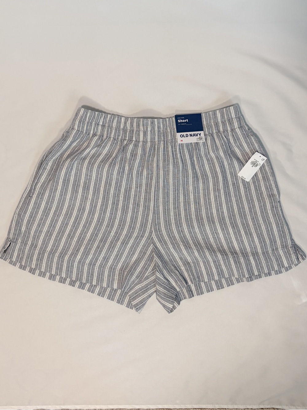 Old Navy Women's Blue and White Striped Linen-Blend Shorts, NWT, Size M